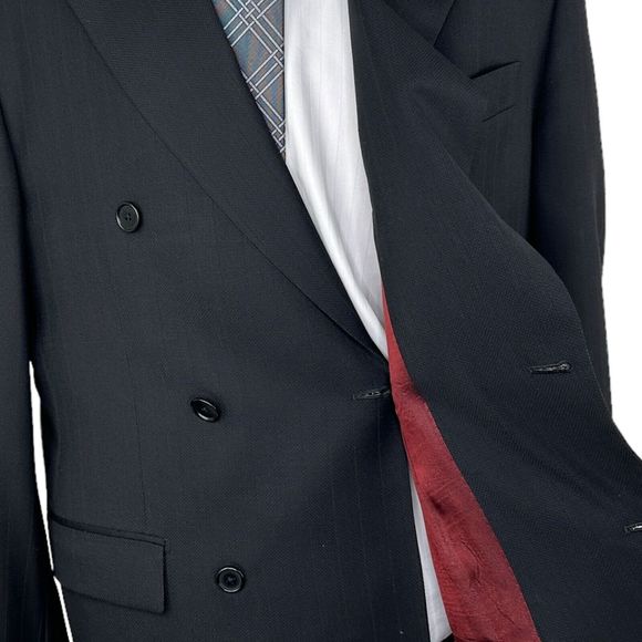 Lubiam 1911 Black Double Breasted Merino Wool Blazer Jacket Tessuto Zignone 44R - Picture 5 of 9